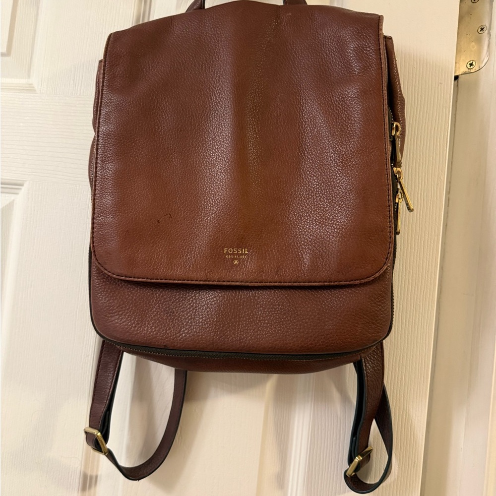 Fossil Brown Leather Womens Backpack